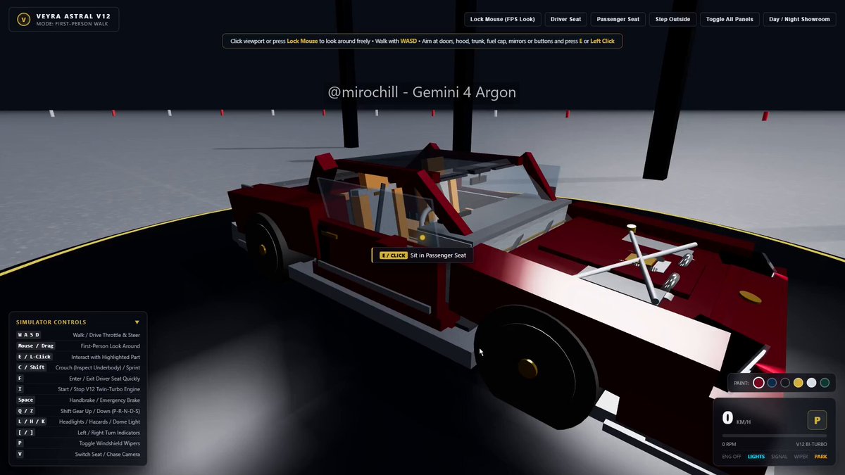 Mirochill 標註 Gemini 4 Argon 的紅色互動車輛，車門與車頂開啟